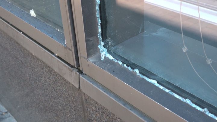 Window of business after protests in Downtown Indianapolis